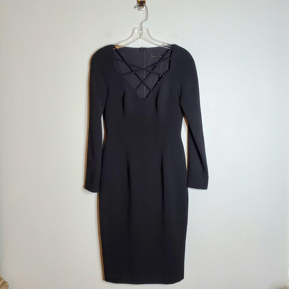 Structured Elegant Long Sleeve Criss Cross Sheath Dress 2 Corporate Black Halo